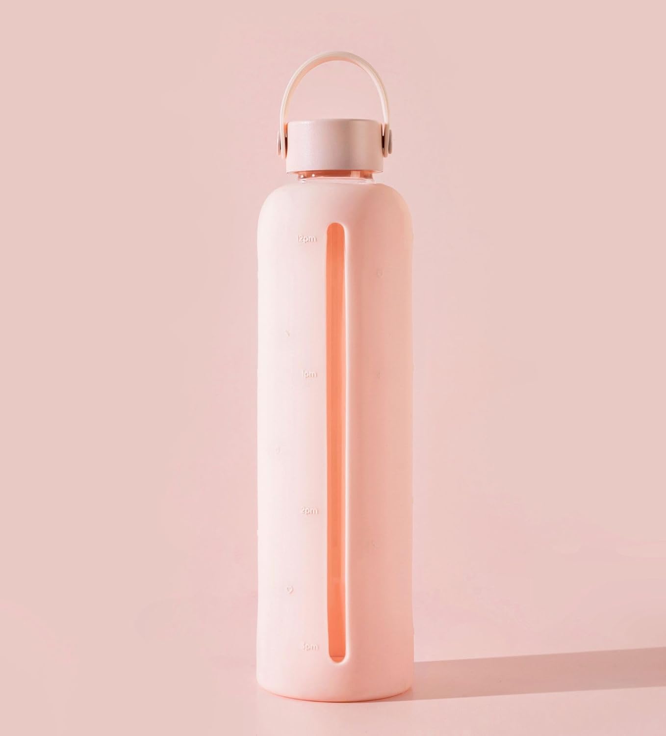 Healthish 25oz Glass Water Bottle with Time Markings – BPA-Free Borosilicate Glass with Leakproof Lid, Silicone Sleeve & Carry Handle – Reusable & Eco-Friendly Hydration Tracker