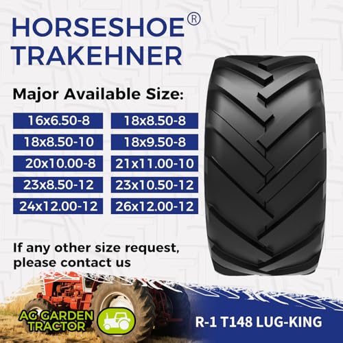 Image of HORSESHOE TRAKEHNER 2-Pcs 26x12.00-12 / 26x12-12 10PR T148 Super Lug-King Ditch Witch Trencher AG Farm Lawn Tractor Tires 26120012 Color-Sidewall Heavy Duty (26x12.00-12 10Ply)