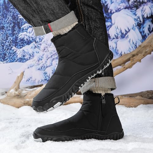 Image of Men's and Women's Barefoot Hiking Boots | Zero Drop Winter Snow Boots with Wide Toe Box | Slip-On Waterproof Ankle Booties | Minimalist Five-Finger Sneakers for Outdoor Hiking and Walking