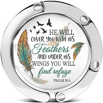 He Will Cover You With His Feathers Psalm 914 Women Foldable Purse Hook, Religious Bible Verse Portable Hook for Christian Mom Aunt Sister Women, Birthday Christmas Gifts for Coworker Boss Lady