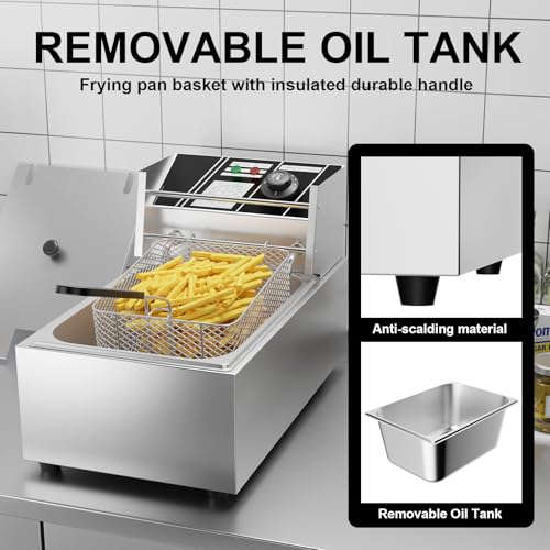 TAIMIKO 2500W 6L Electric Deep Fryer - Stainless Steel Single Tank Chip Fryer with Lid for Easy Cleaning - Perfect for Home & Commercial Use, UK Plug - Image 3