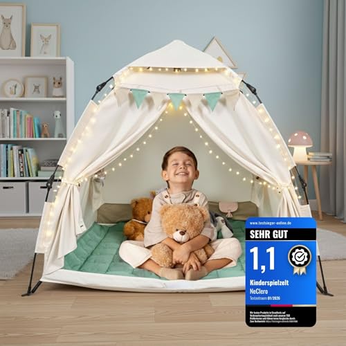 NeClero Spielzelt Kinder Indoor mit Bodenmatte & Tragetasche [Schneller Aufbau/Abbau] Maschinenwaschbar schadstofffrei Tippi Kinderzelt Indoor Outdoor Spielhaus Zelt Kinderzimmer Tipi Zelt für Kinder