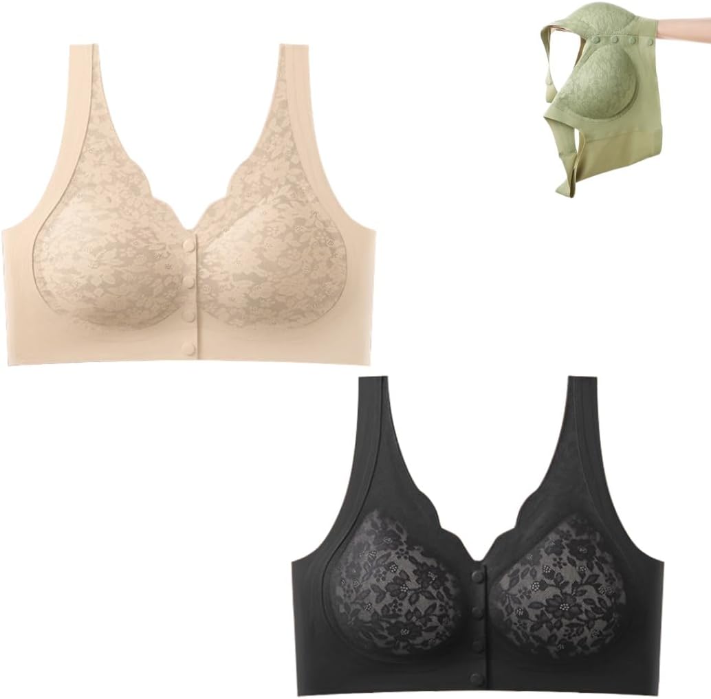 2025 Full Coverage Front Closure Lace Bra, Lifting Anti-Sagging Wireless Push-Up Bra, Bra for Seniors