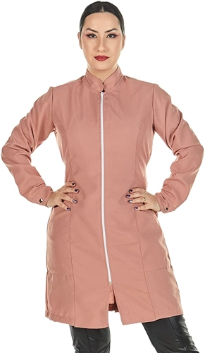 Jaleco Feminino Oxford Zíper Manga Longa Preto