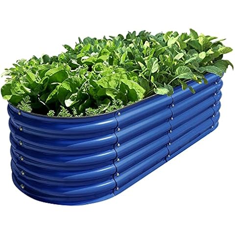 Olle Galvanized Raised Garden Beds Outdoor Plant Boxes Outdoor Garden 17" Tall Metal Raised Garden Bed 12-in-1 Garden Beds Outdoor for Vegetables 4x8 Raised Garden Bed, Cobalt Blue 17" Tall Cover