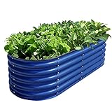 OLLE Galvanized Raised Garden Beds, 12-in-1 Metal Outdoor Plant Boxes for Vegetables, Cobalt Blue 17' Tall