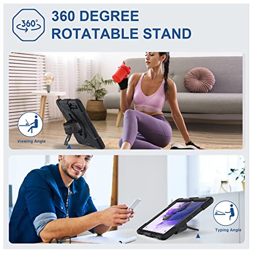 Supfives Case For Samsung Galaxy Tab S7 Fe/ S8 Plus 12.4 Inch: [Upgraded Military Grade] Full-Body Rugged Protective Soft Silicone Cover - Kick Stand- Handle/Shoulder Strap- S Pen Holder- Black #TOP3