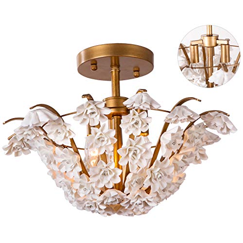 ๐ฅ Semi Flush Mount Ceiling Light, 14 7/8 Inch Diameter 3-Lights Chandeliers, Ceramic Flowers Ceiling Light Fixture for Bedroom, Dining Room, Restaurant, Living Room ๐ฅ Semi Flush Mount Ceiling Light, 14 7/8 Inch Diameter 3-Lights Chandeliers, Ceramic Flowers Ceiling Light Fixture for Bedroom, Dining Room, Restaurant, Living Room