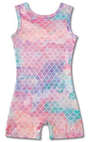 Gymnastics Outfits for Little Young Girls Pastel Colors Aqua Pink Mermaid Scale Stretchy
