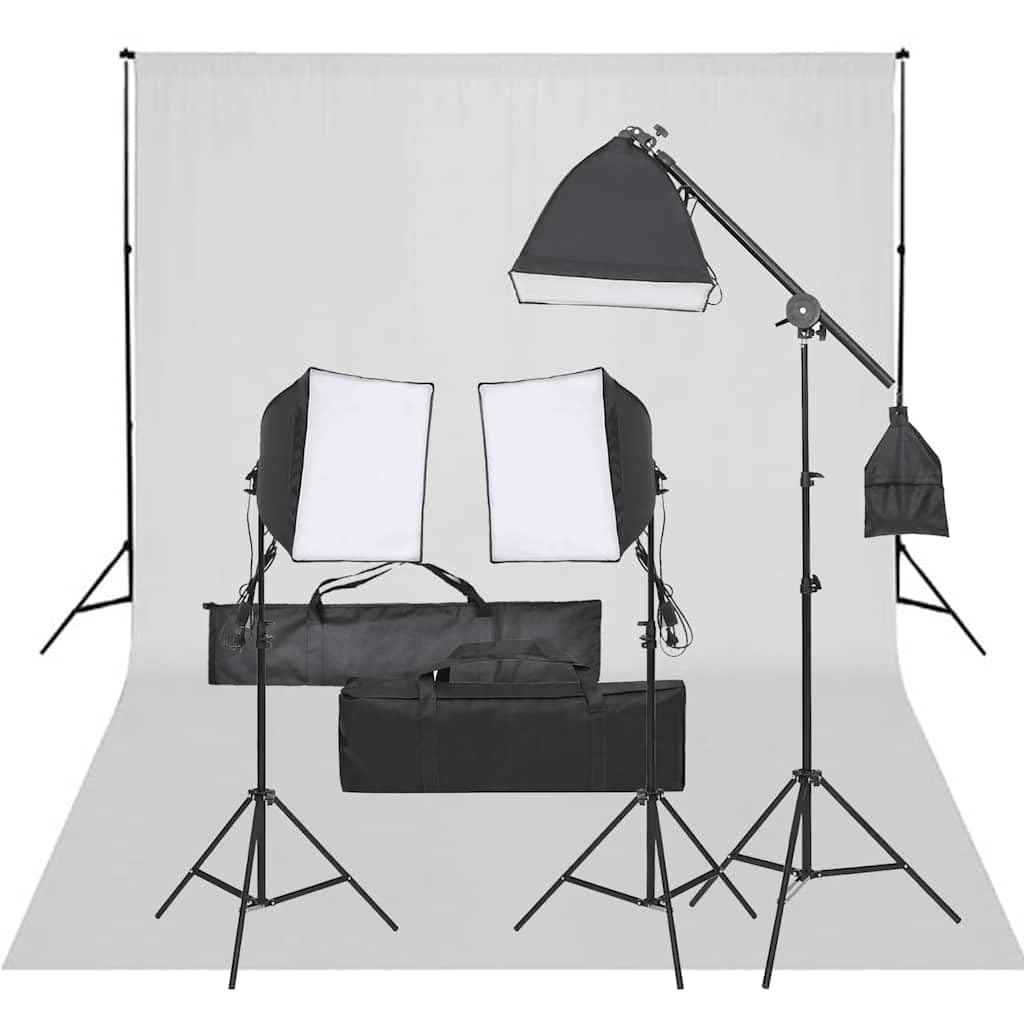 Zestaw do studia fotograficznego z oświetleniem LED, 3 softboxy, 3 aluminiowe statywy, system tła z bawełnianym tłem 500 x 300 cm, torby do noszenia, idealny do studia, portretu, wideo