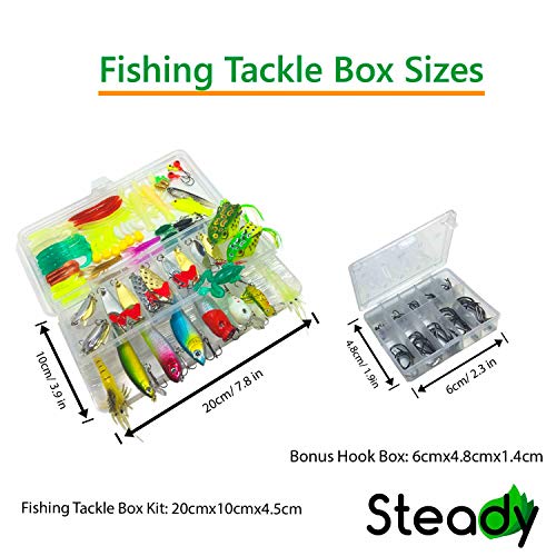 steady Essentials Fishing Tackle Beginner Kit (183 Pcs!!) Assortment, Novice, Bass Worms, Lure Trout, Salmon, Catfish, Metal Hooks, Includes Crankbaits, Bait Jigs, Spoons, Trout Spinner, Soft Plastic - Thumbnail 4