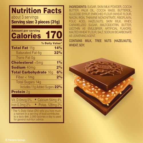 Ferrero Rocher Caramel and Hazelnut chocolate squares, 3.7 oz - image 2