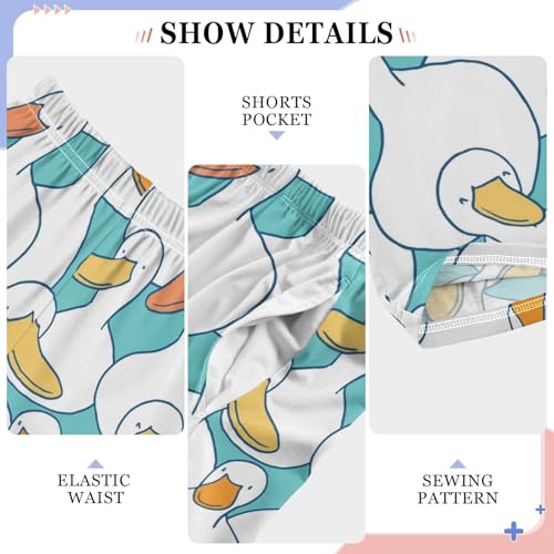 Duck Pattern Boys Long Pants Soft Trousers Elastic Waist Kids Lounge Bottoms with Pockets S-XL4