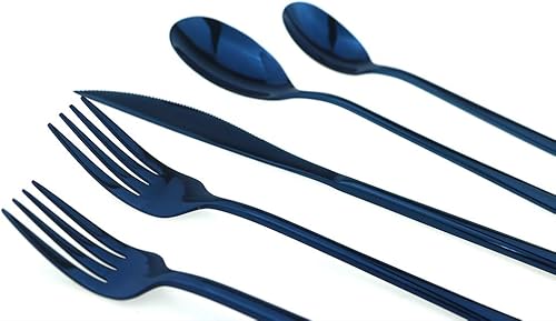 Miniatura 3 de JASHII Juego de cubiertos de acero inoxidable SUS304 de 20 piezas, color azul pulido espejo, juego de cubiertos para cena, tenedor, cuchara, tenedor