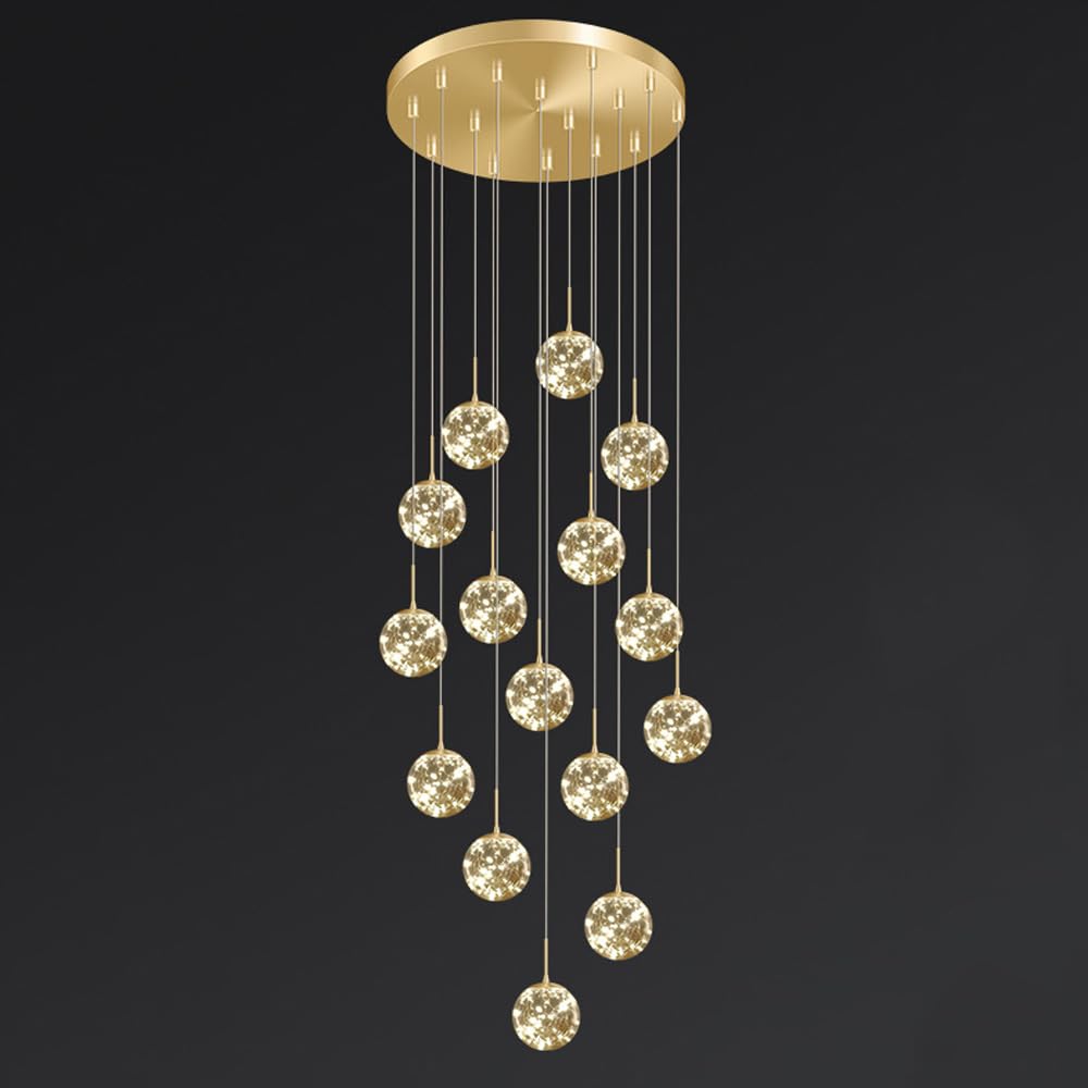 Lampadario Rotondo da soffitto per Decorazione Moderna della casa, Ideale per atrio, Scale, Ingresso, con Sfere di Vetro ambrato, Lampada a Sospensione a LED, Lampada da Sala da pr