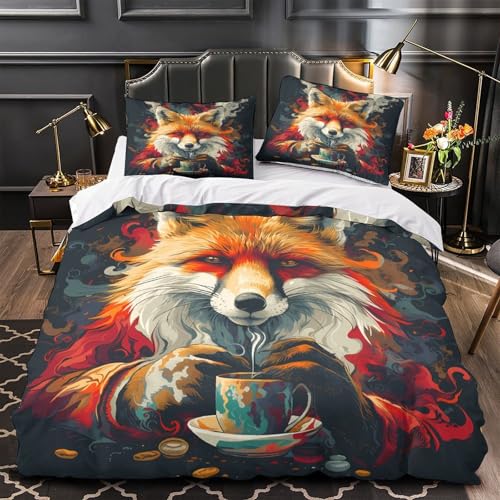 Parure de lit 140x200 renard thé housse de couette microfibre - 2