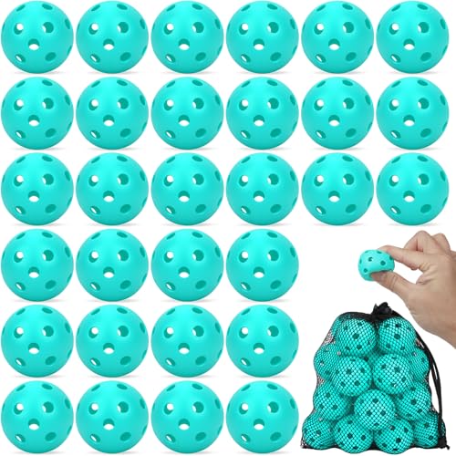 Coopay 30 Pack Practice Baseball 42mm Mini Plastic Hollow Softballs, Baseball Training Balls with Drawstring Bag for Indoor Outdoor Backyard Batting Practice (Sky Blue)