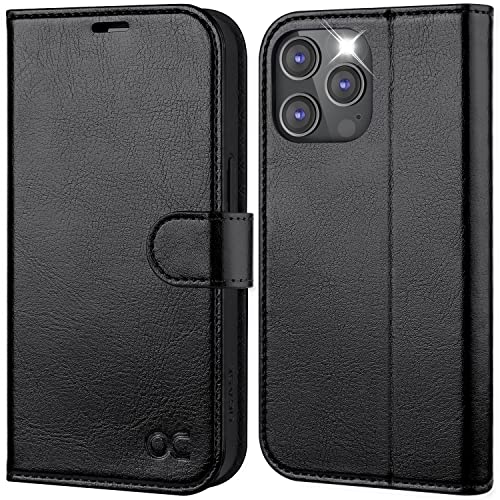 OCASE Kompatibel für iPhone 14 Pro Hülle Handyhülle [Premium PU Leder] [Kartenfach] [Magnetverschluss] RFID Schutzhülle Klapphülle Handytasche Lederhülle Tasche Etui Schwarz