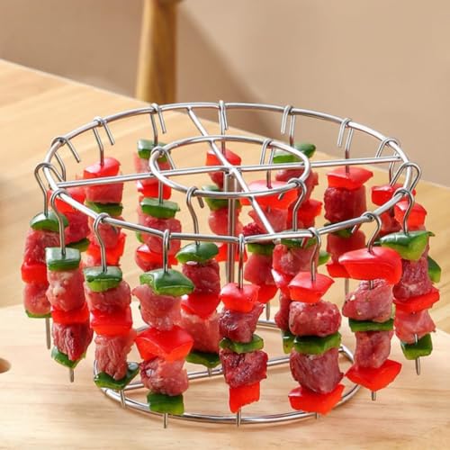 Image of 304 Stainless Steel Air Fryer Grill Rack, 4.2 inch Round Wire BBQ Rack with 24 Skewers, Durable Cooking & Roasting Rack for Air Fryers, Ovens, Grills & Outdoor BBQ
