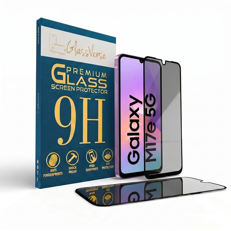 Image of GlassVerse Ultra Privacy Tempered Glass For Samsung Galaxy M17e 5G (Pack Of 2) with Free Installation Kit. Edge To Edge. (In-Screen FingerPrint Lock will not work with the Privacy Guard) - 6.7 inch