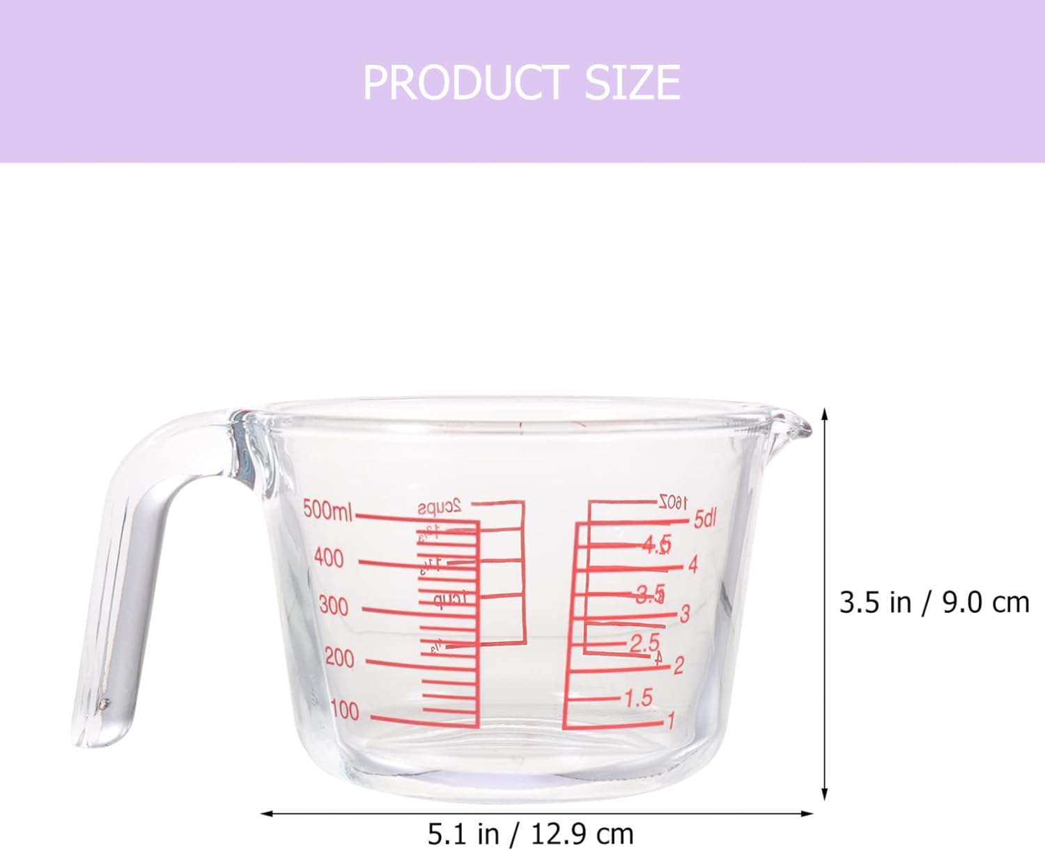 500ML Glass Measuring Cup Graduated Measuring and Mixing Pitcher Measuring Jug Milk Coffee Cups Kitchen Cooking Bakery Tool for Lab Kitchen Liquids (As Shown)