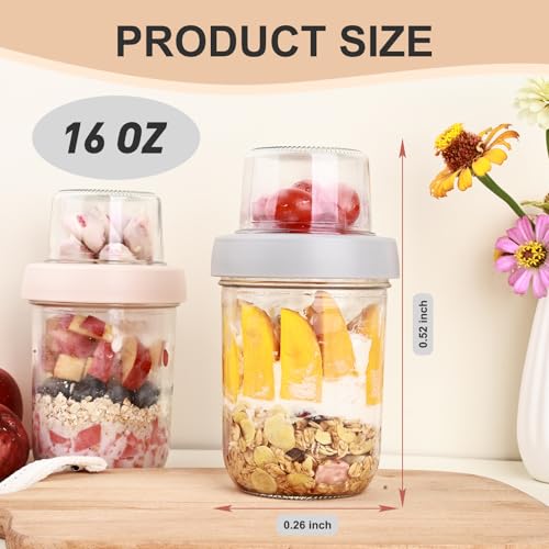 Image of Wells 6 Pack Overnight Oats Containers with Lids, 16 OZ Dual Layer Yogurt Containers with Dry and Wet Separation, Airtight Leak Proof Oatmeal Jar for Chia Pudding, Breakfast, Cereal