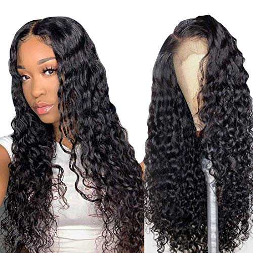 ZXZ Long Lace Front human Hair Wigs 24 inch Preplucked Glueless Lace Front Wigs Water Wave Curly Wig Brazilian Human Hair For Black Women 150% Density (24 Inch)