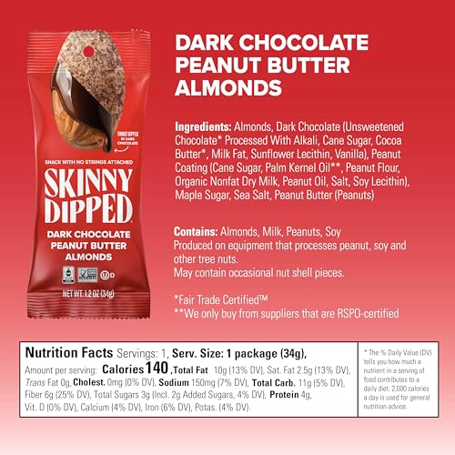 Image of SkinnyDipped Snack Attack Almond Variety Pack, 1.2oz Bags | 15 Pack | Crunchy Whole Almonds Thinly Dipped in Chocolate | Gluten Free | Plant Protein Snack Packs