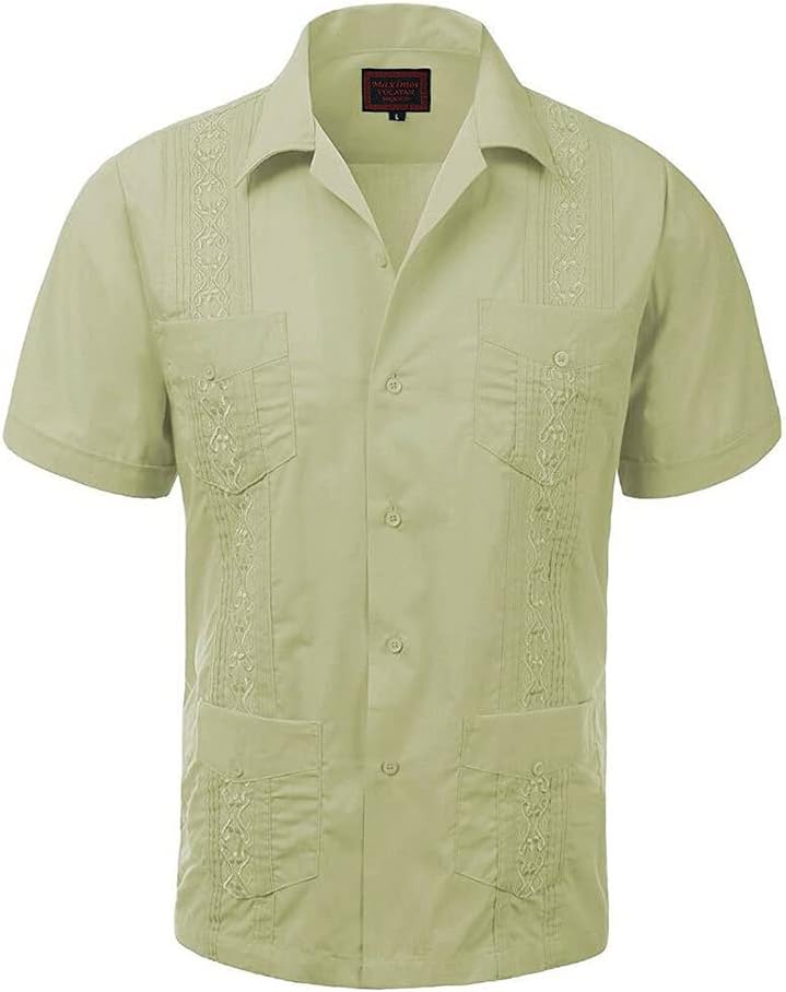 Maximos Men's Cuban Guayabera Short Sleeve Button-Up Casual Embroidered Shirt