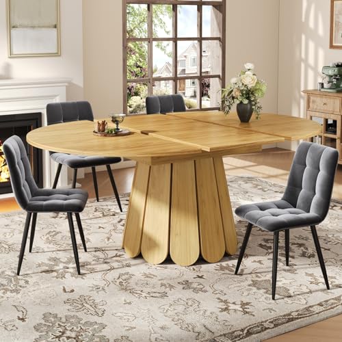 YEHTOKHOME Table Ronde Extensible en Bois 118-158 cm, Table Ronde Salle à Manger avec Rallonge...