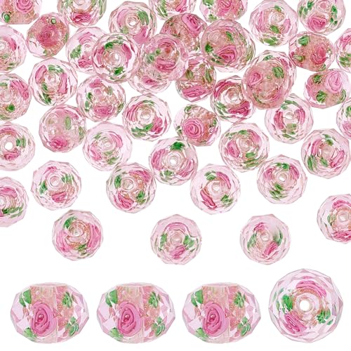 Image of PH PandaHall 45pcs 11~12mm Gold Sand Lampwork Beads Glass Handmade Round Loose Beads for Rosary Making Jewelry Craft Making with 2mm Hole - Gloden Pink
