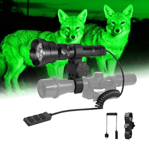 Brinyte T28 LED Zoomable Hunting Light, 3 Color in 1(Red, Green, White) Rechargeable Predator Flashlight with Pressure Switch Mount, IP66 Waterproof Coyote Light for Hogs Coon Varmint Hunting