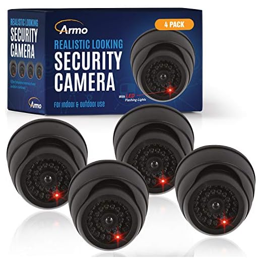 (4 Pack) Fake Security Surveillance Camera Fake CCTV Dome Camera with Realistic Look Red LED Light Indoor and Outdoor Use, Decoy Camera for Home & Business - by Armo