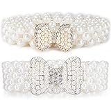 Barry.Wang Bow Knot Pearl Belts Gift for Women Wedding Sash Belt for Dress Off White Princess Waist Chain