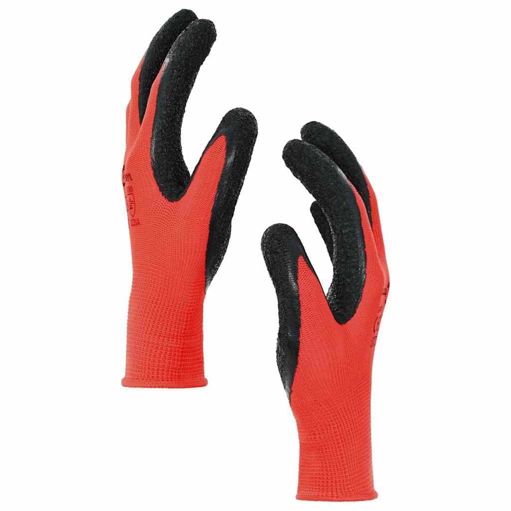 Lot de 24 gants de travail - Rouge et noir - Revêtement en latex 7/S - Convient pour l'intérieur et l'extérieur