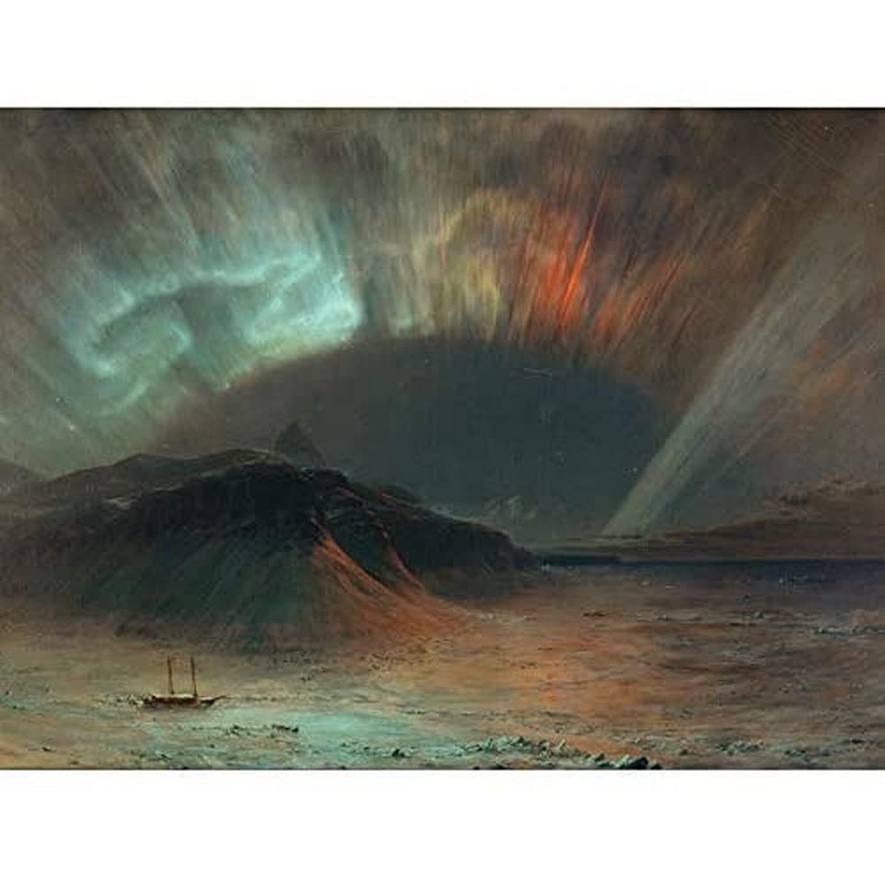 Church Aurora Borealis Northern Lights Seascape Painting Unframed Wall Art Print Poster Home Decor Premium