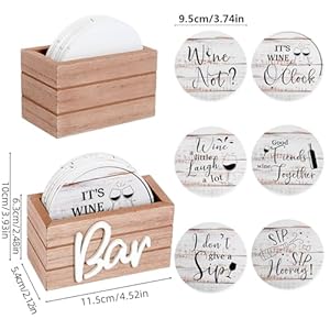 Notakia Farmhouse Cute Bar Coasters for Coffee Table Decor, Wood Coasters with Holder for Table, Cup Coasters for Drinks Absorbent, House Warming Gifts for New House/Home, 4 Inch (White Set of 6) Notakia Farmhouse Cute Bar Coasters for Coffee Table Decor Wood Coasters with Holder for Table Cup Coasters for Drinks Absorbent House Warming Gifts for New HouseHome 4 Inch White Set of 6