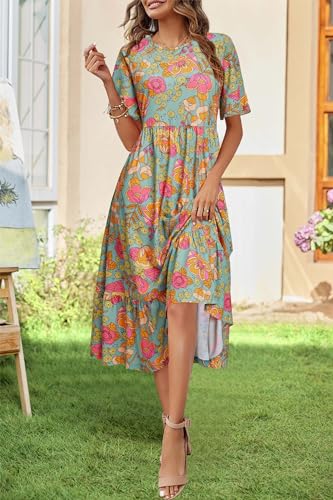 Image of STYLEWORD Womens Summer Casual Short Sleeve Flowy Midi Beach Dress