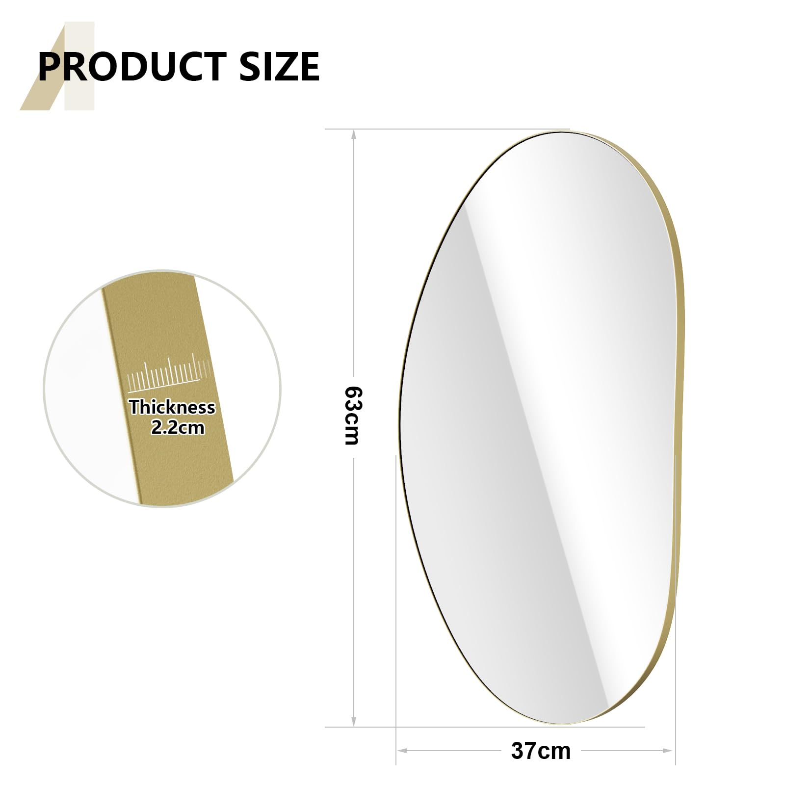 Yumyolk Asymmetrischer Wandspiegel – Unregelmäßige Form, Goldrahmen, 63 X 37 Cm – Für Wohnzimmer & Flur