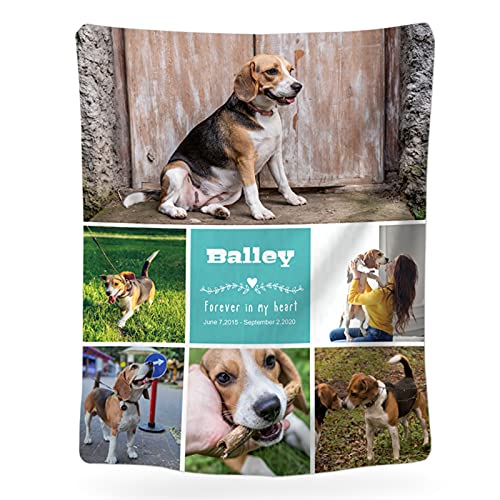 Personalized Dog Memorial Gifts - Pet Loss Gifts - Customized Throws Blankets with Loss of Dog Picture and Name - Grieving Gift for Dog Mom