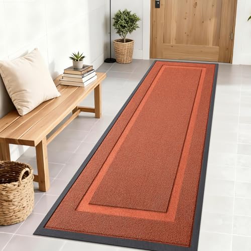Image of OLANLY Front Door Mat Indoor Outdoor Entrance, Waterproof All-Season, All-Weather Doormat, Sturdy Natural Rubber, Low Profile, Easy Clean Patio Porch Entryway Mat, 71x23, Vermillion Red