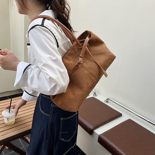 Suede Leather Casual Tote Handbag Large Capacity Retro Shoulder Bag Solid Color Vintage Tote Bag Travel Shopping Date Bag2