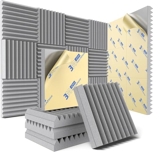 Image of URBAN-X Wedge Soundproofing Studio Acoustic Foam 1'x1' - 2 Inches 50D High Density, Soundproof Foam, Noise Reduction Panels, Echo Absorption (Stone White - Self Adhesive, Set of 18)