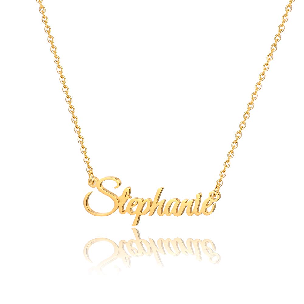 MONOOCCustom Name Necklace Personalized, 14K Gold Plated Personalized Name Necklace Gold Rose Gold Silver Color Stainless Steel Name Plate Necklace for Women Girls Men, Customized Name Word Necklace