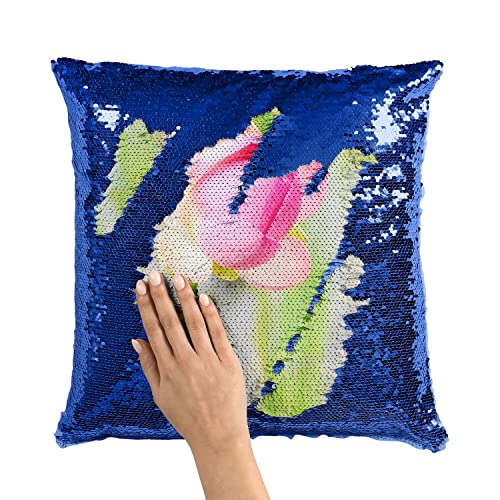Coussin sequin bleu motif fleur de campagne idee cadeau originale - 3