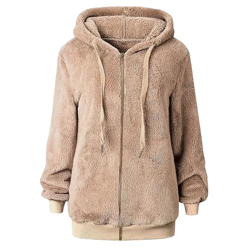 Manteaux chauds et pelucheux pour femme veste zippée ample à cordon