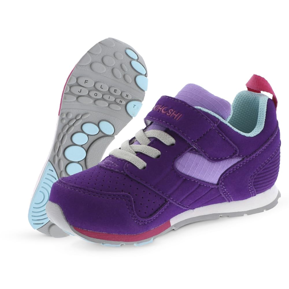 TSUKIHOSHI Racer Baby and Toddler Shoes - Strap-Closure Machine-Washable Baby Shoes with Wide Toe Box & Slip-Resistant, Non-Marking Outsoles, Purple/Lavender - 6.5 Infant (0-12) Months