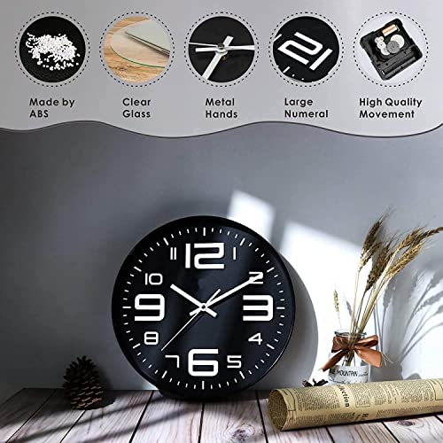 Image of TEKCOOL Wall Clock 12 inch Silent Quartz Decorative Wall Clock Non-Ticking Classic Clock Battery Operated Round Easy To Read For Room /Home /Kitchen /Bedroom /Office /School -Analog,Plastic Black white'