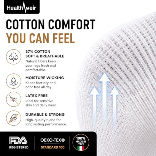 Image of Healthweir Premium Cotton Compression Socks for Women & Men - 15-20 mmHg Graduated Knee High Support Stockings for Comfort, Circulation, Swelling Relief, Travel, Nurses, Running & Everyday Wear