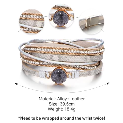 Image of Fesciory Leather Wrap Bracelets for Women, Boho Leopard Multi-Layer Crystal Beads Cuff Bracelet Jewelry